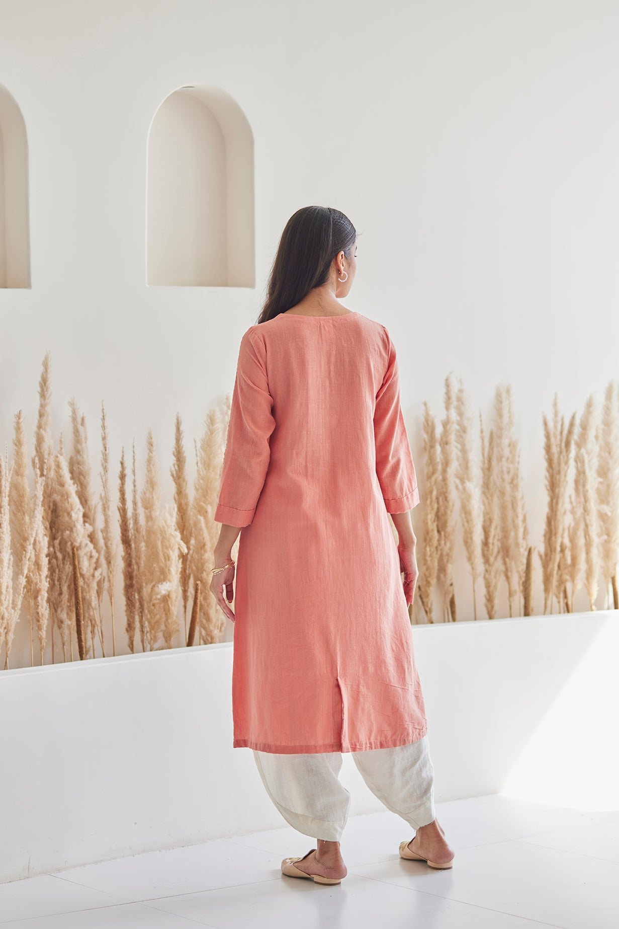 Peach Handwoven Kurta