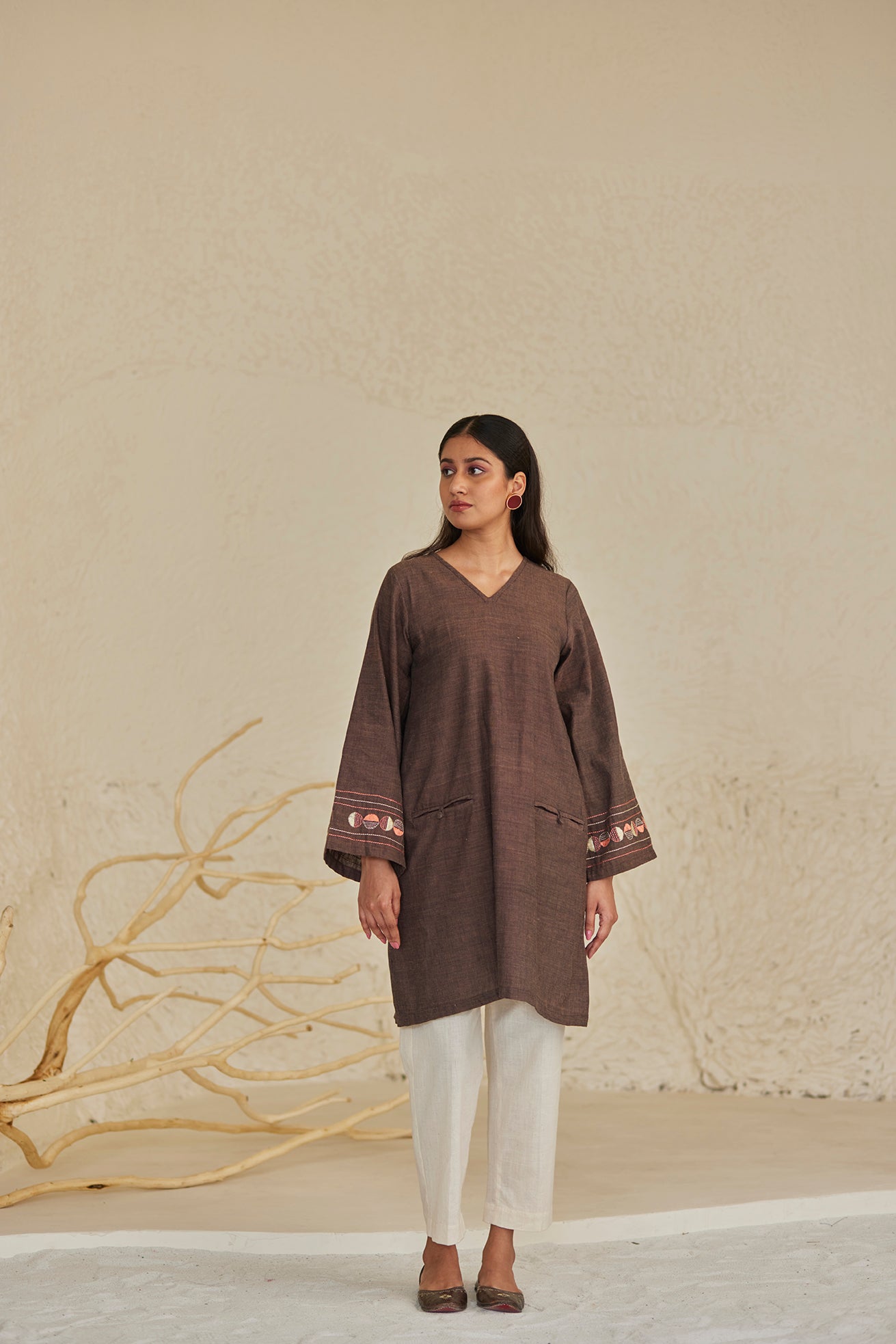 V-Neck Dark Brown Kurta