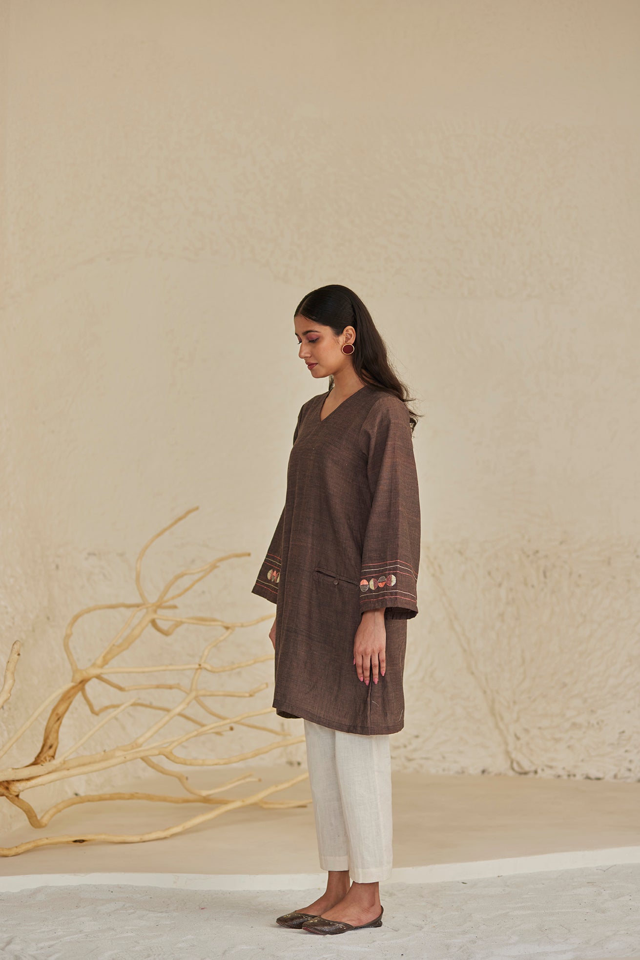 V-Neck Dark Brown Kurta