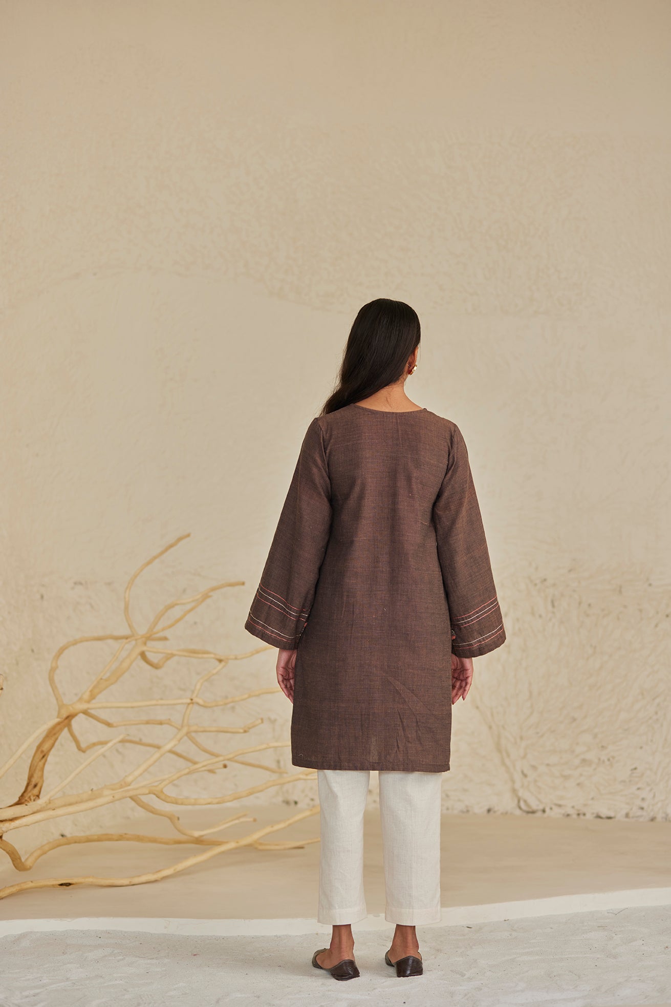 V-Neck Dark Brown Kurta