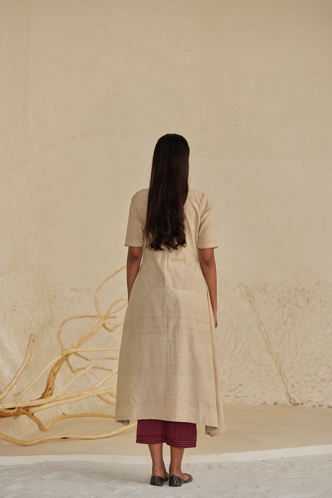 Overlay Beige Cotton Kurta