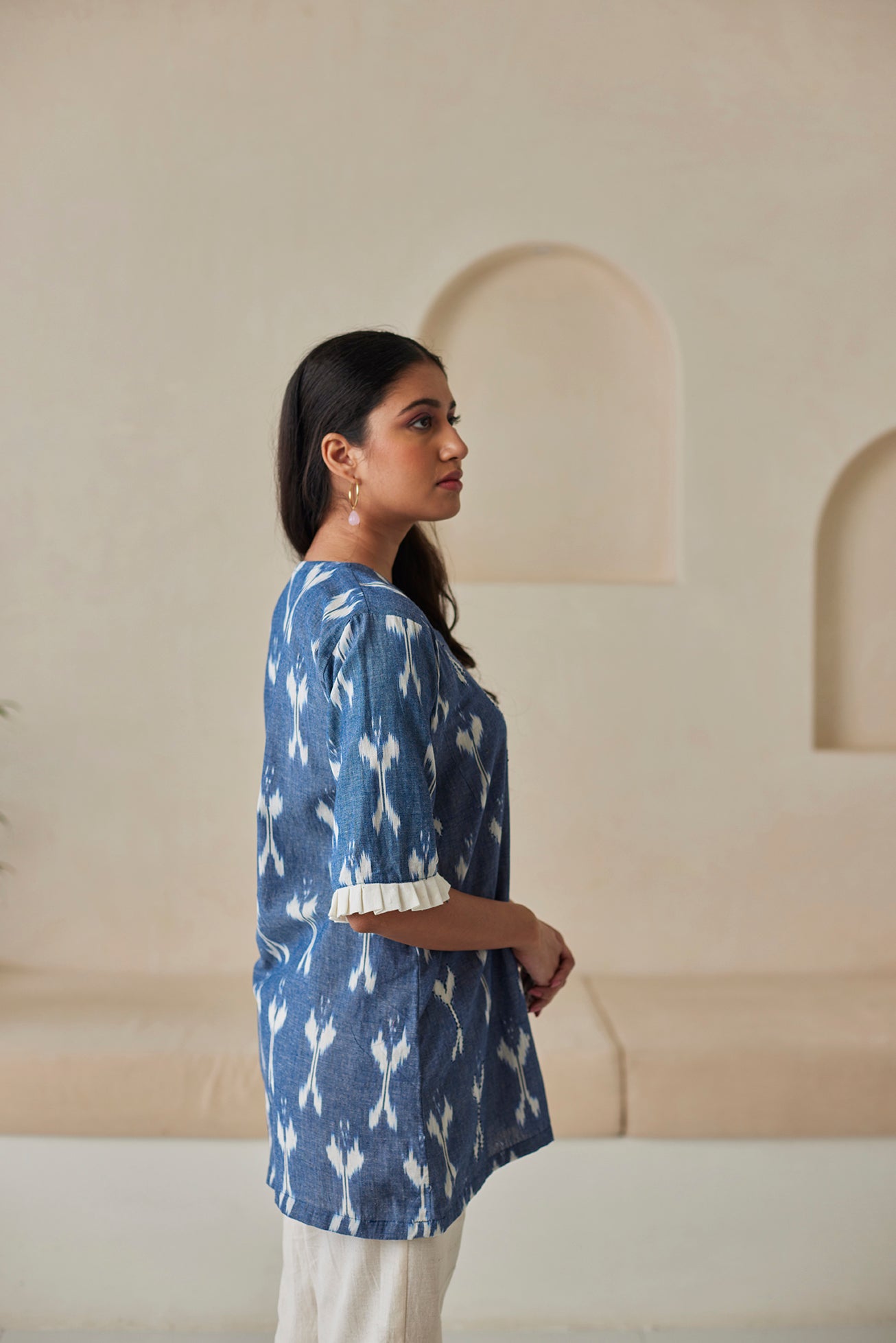 Blue Ikat Cotton Top