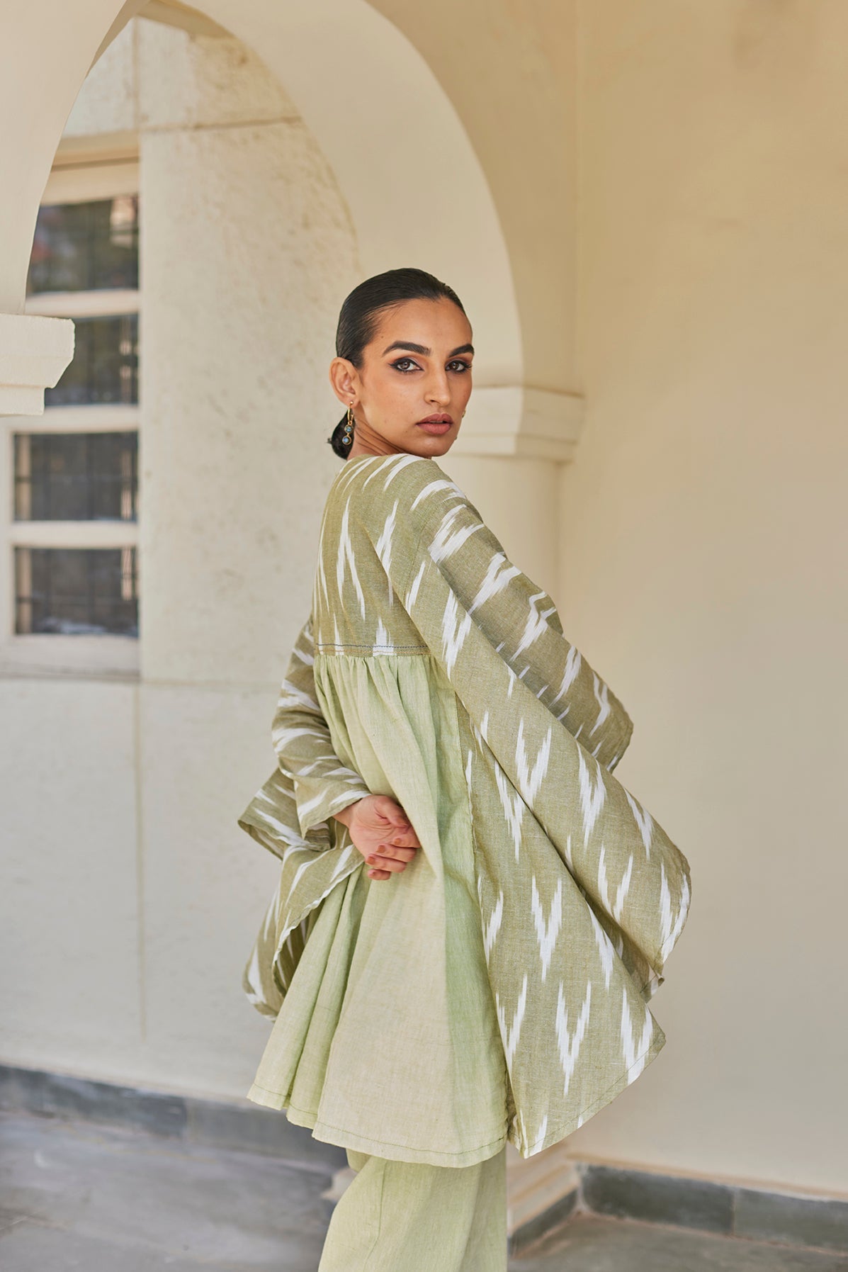 Green handwoven Top & Pants Set