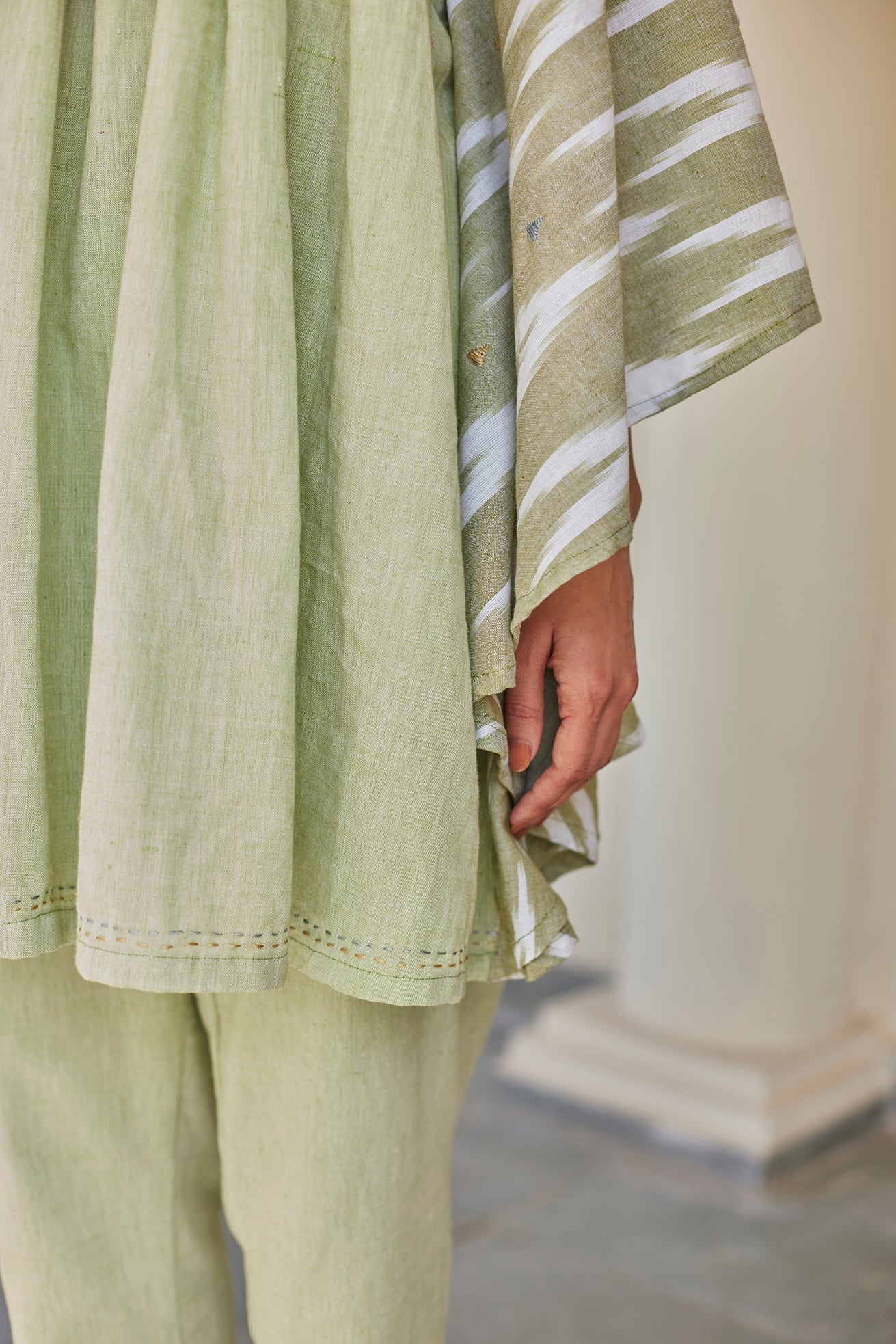 Green handwoven Top & Pants Set