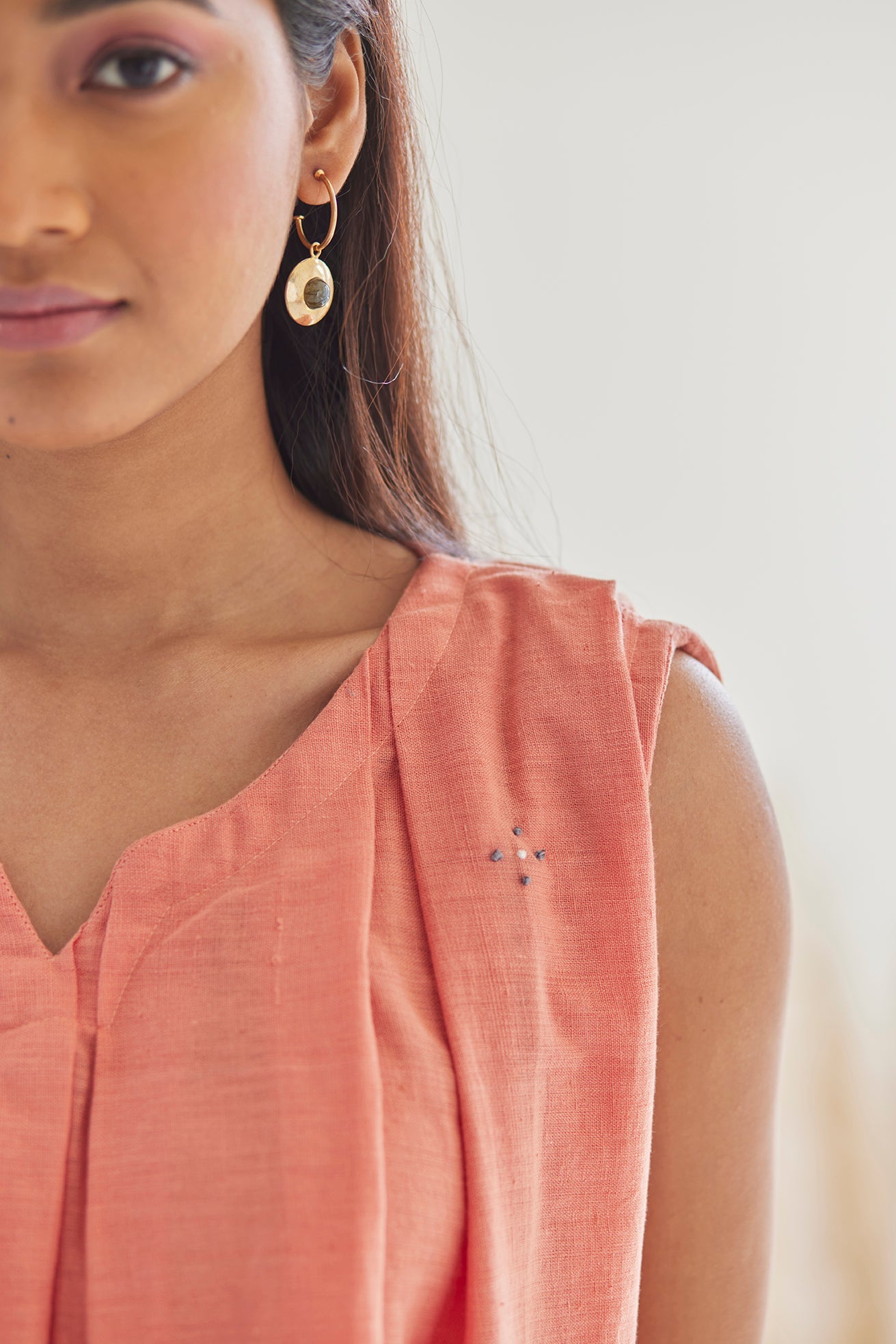 Embroidered Peach Top with White khaddar Pants