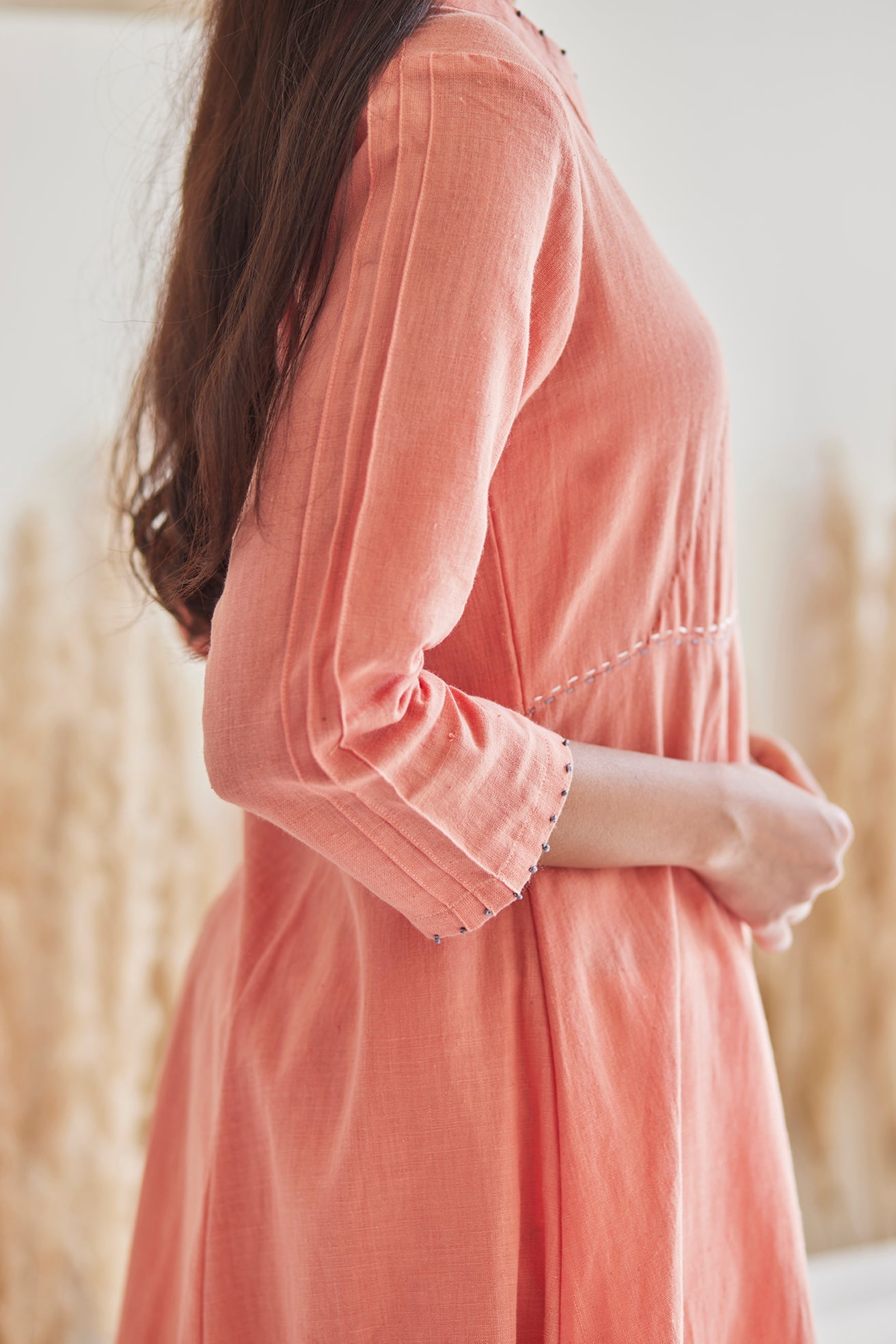 Flared Peach Kurta with White khaddar Pants