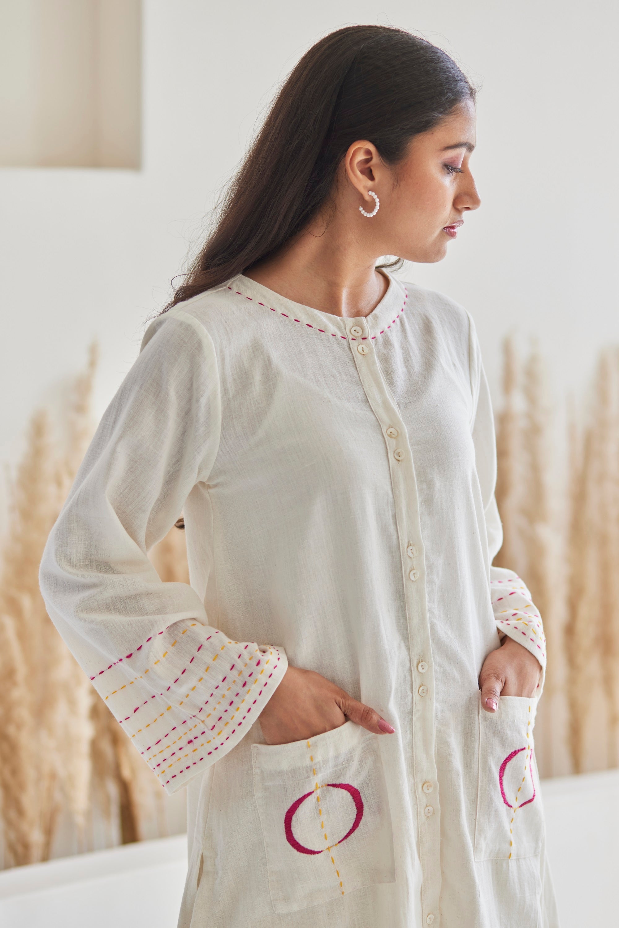 White Handwoven Kurta with Dhoti