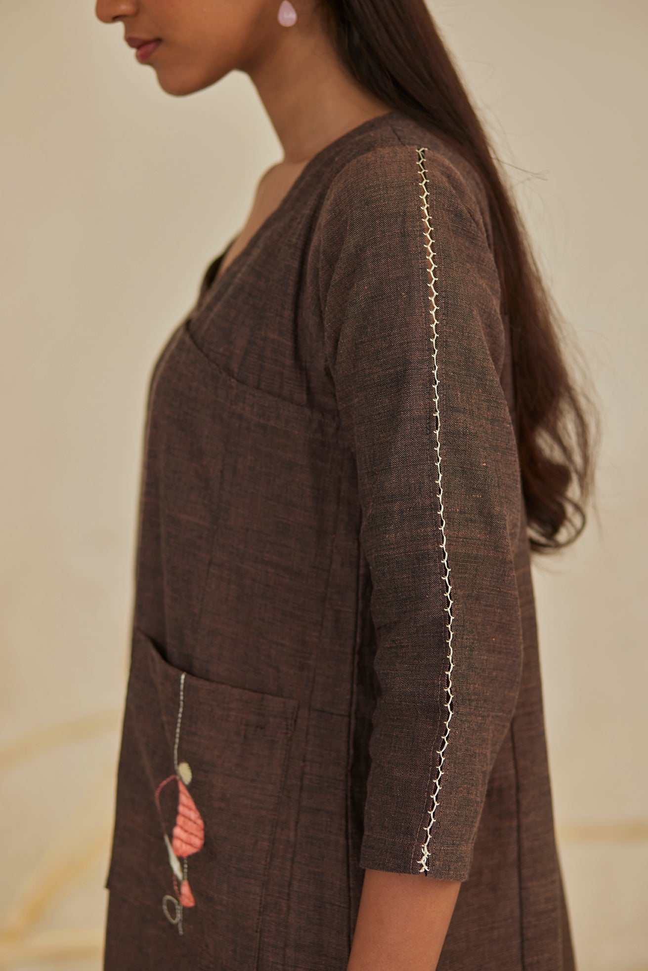 Cotton Dark Brown Kurta Set
