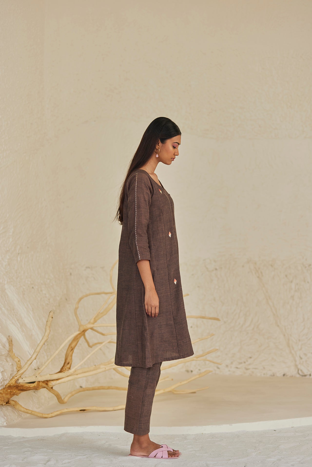 Cotton Dark Brown Kurta Set