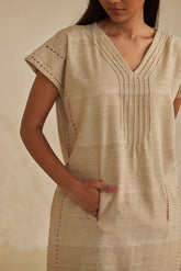 Beige Phulkari Kurta with Red Stripe Pants