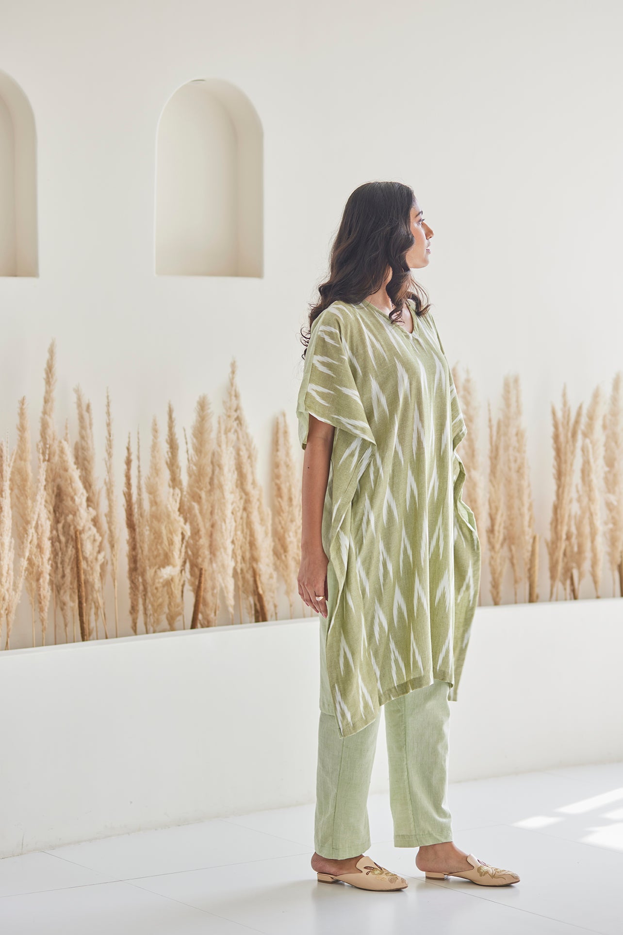 Detailed Embroidery Ikat Cotton Kaftan Set