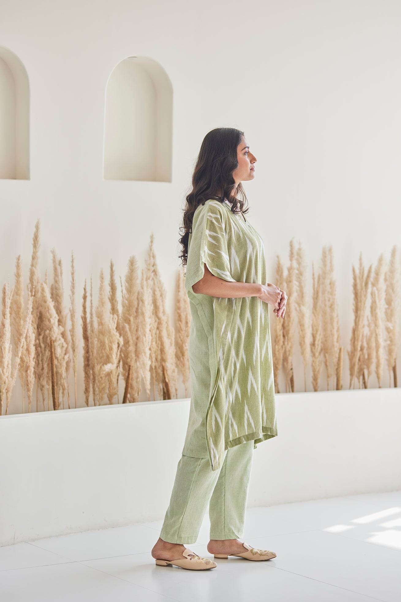 Detailed Embroidery Ikat Cotton Kaftan Set
