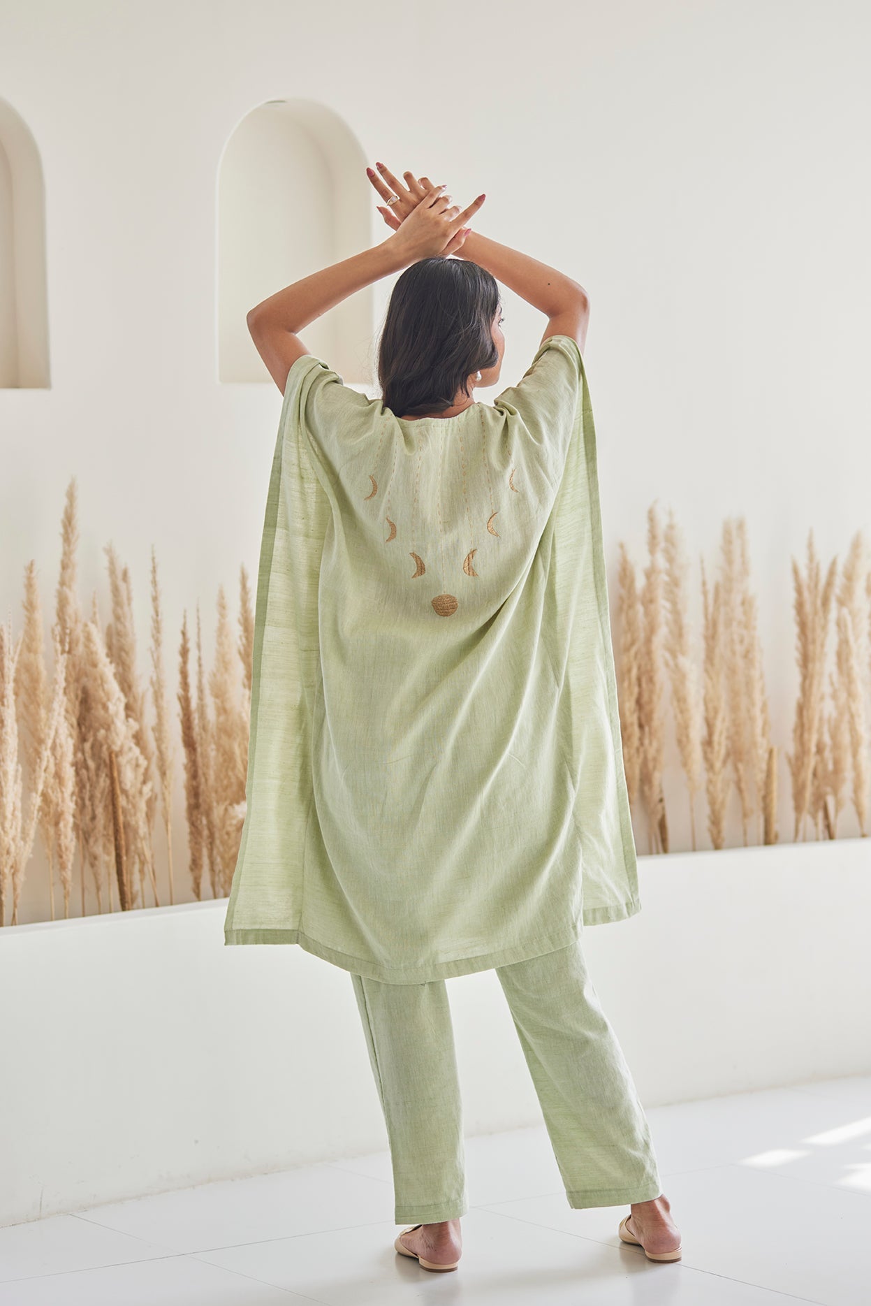 Detailed Embroidery Ikat Cotton Kaftan Set