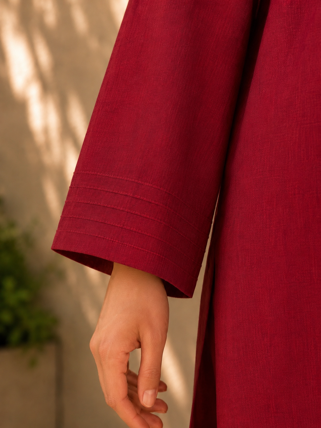 Classic Red Cotton Kurta with Hand-Embroidered Yellow Phulkari Motifs