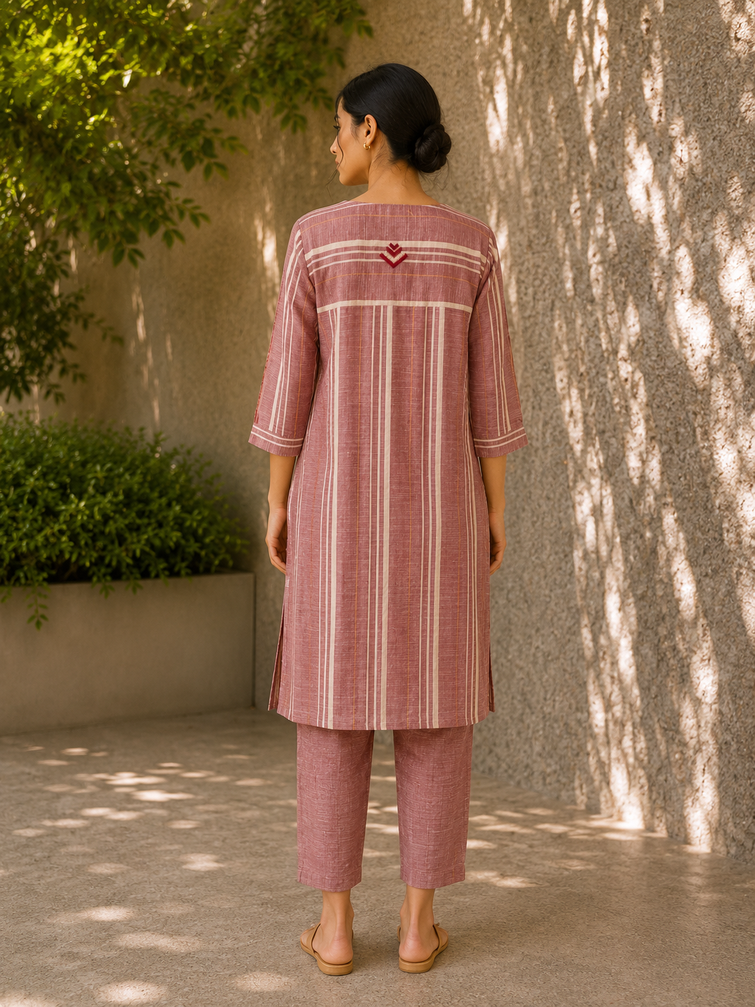 Rose Khaddar Cotton Kurta Set with Phulkari Motif