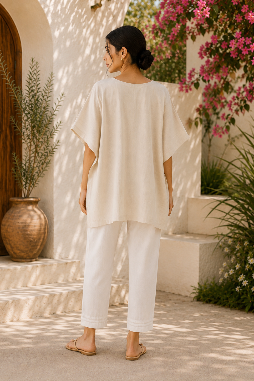 White Hand-Embroidered Phulkari Khaddar Kaftan
