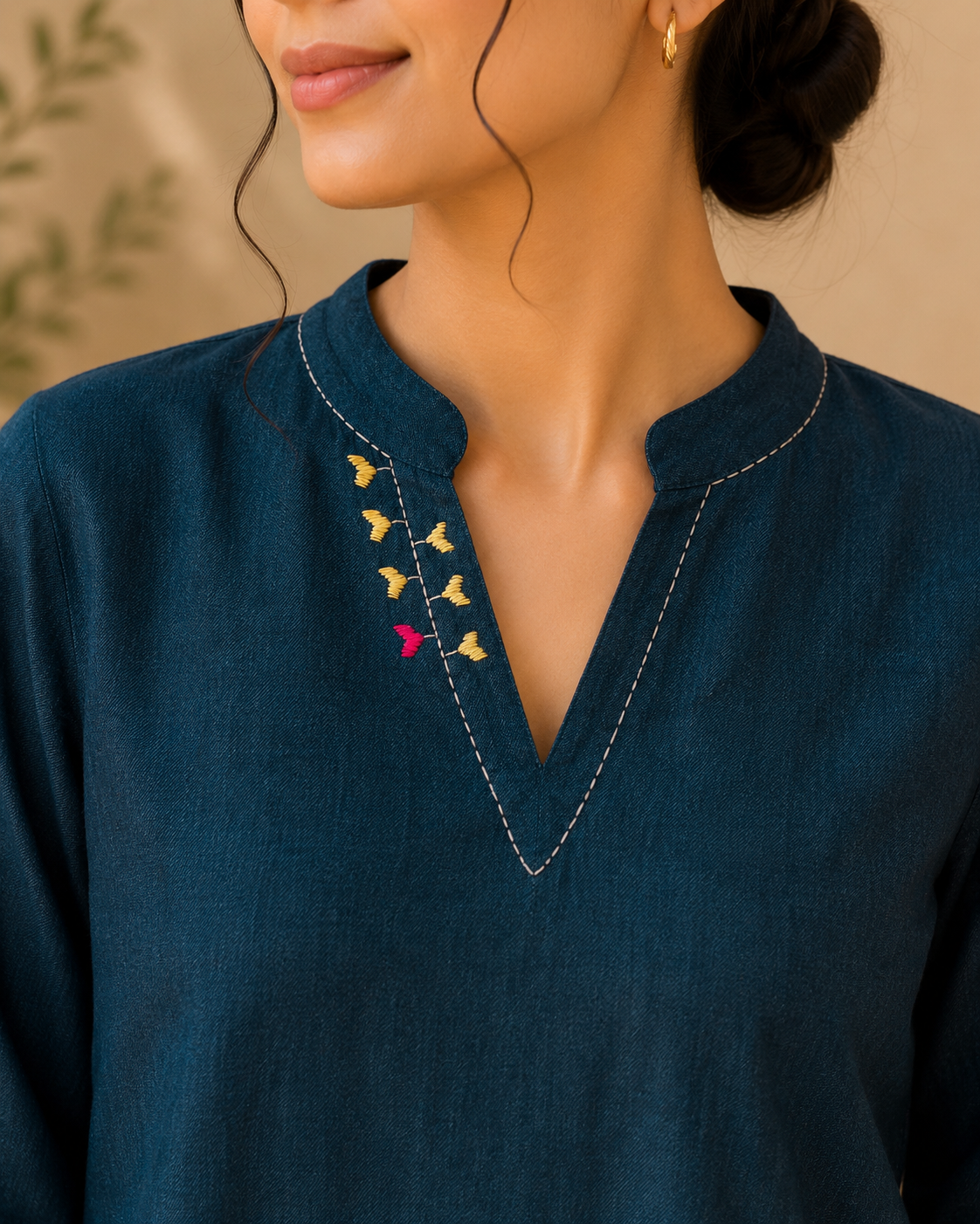Hand-Embroidered Phulkari Motif Khaddar Co-Ord Set – Indigo