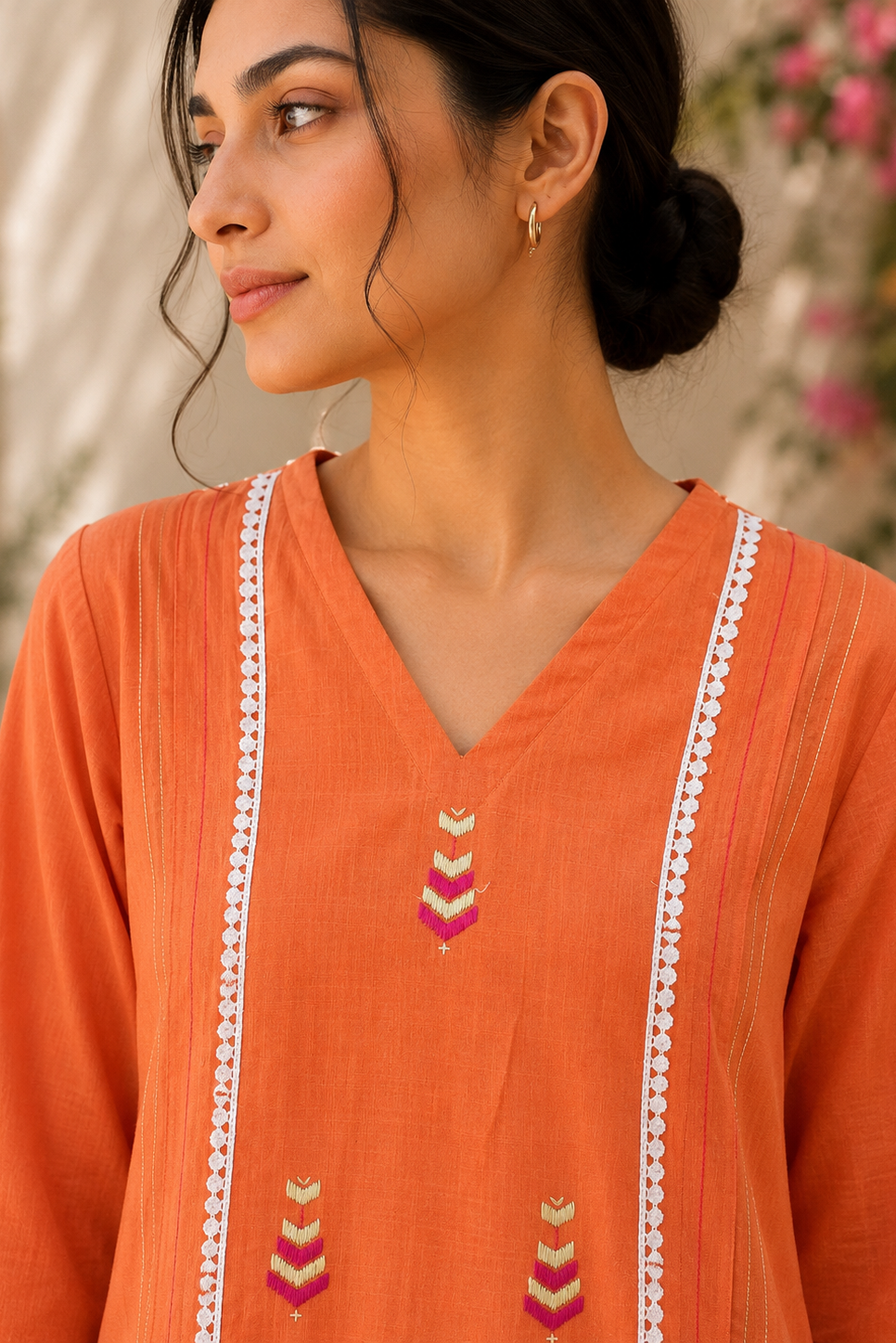 Orange Hand-Embroidered Phulkari Khaddar Co-ord Set