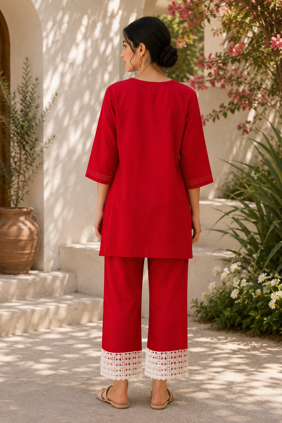Pinkish Red Hand-Embroidered Phulkari Khaddar Co-ord Set