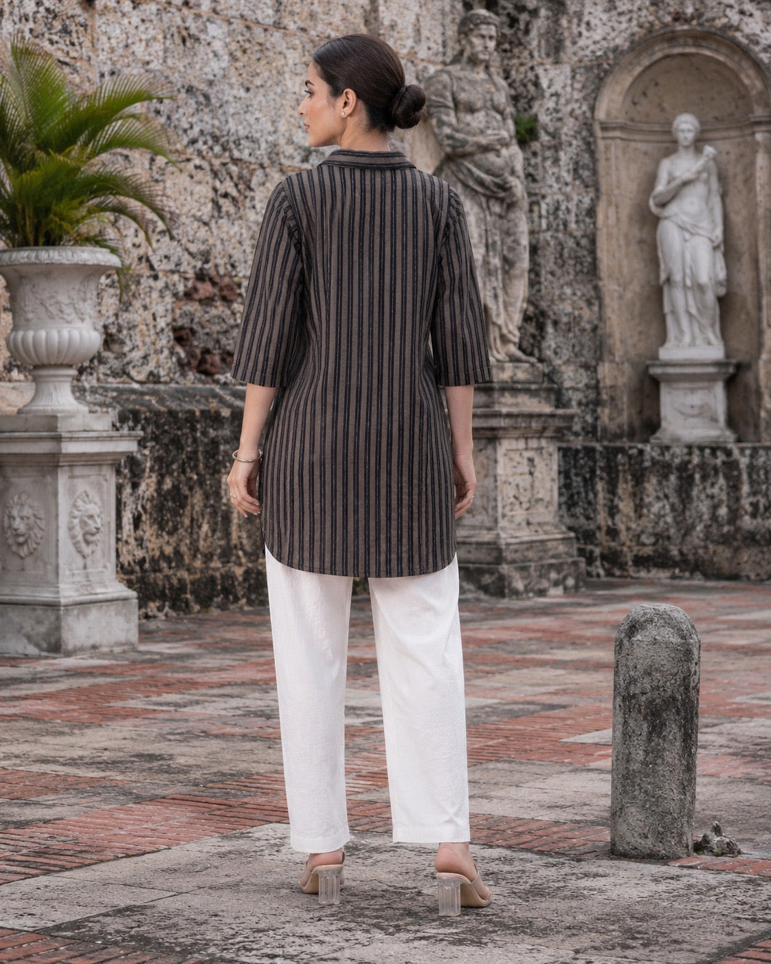 Black Cotton Dobby Shirt with Phulkari Embroidery