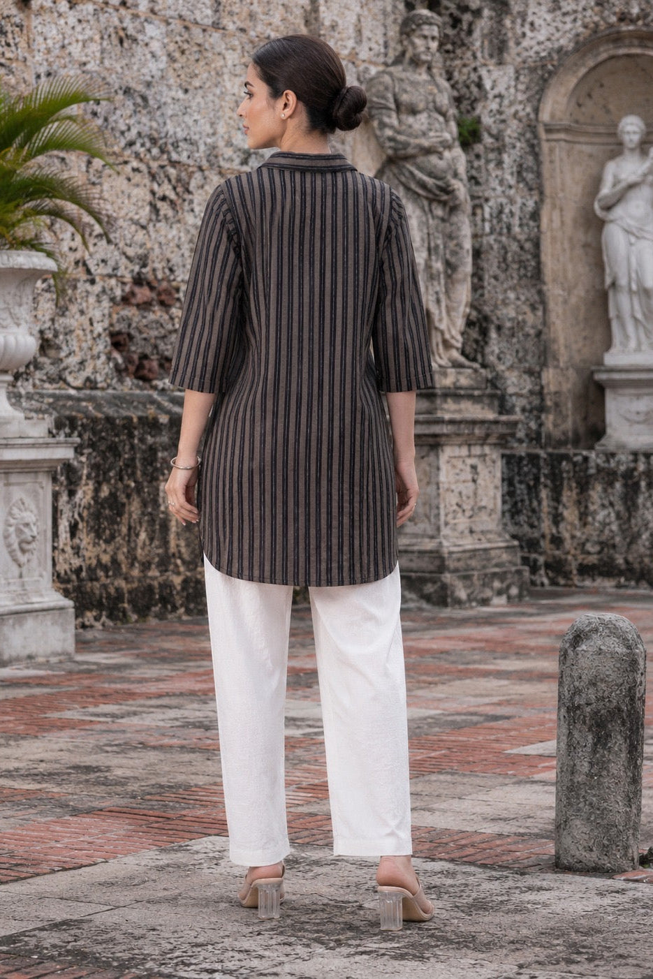 Black Cotton Dobby Shirt with Hand-Embroidered Phulkari