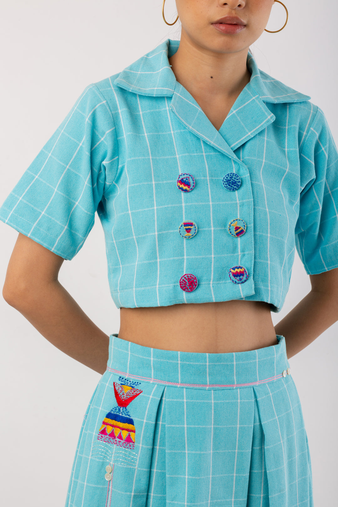Trikon Button Detail Crop Top – Neon Green