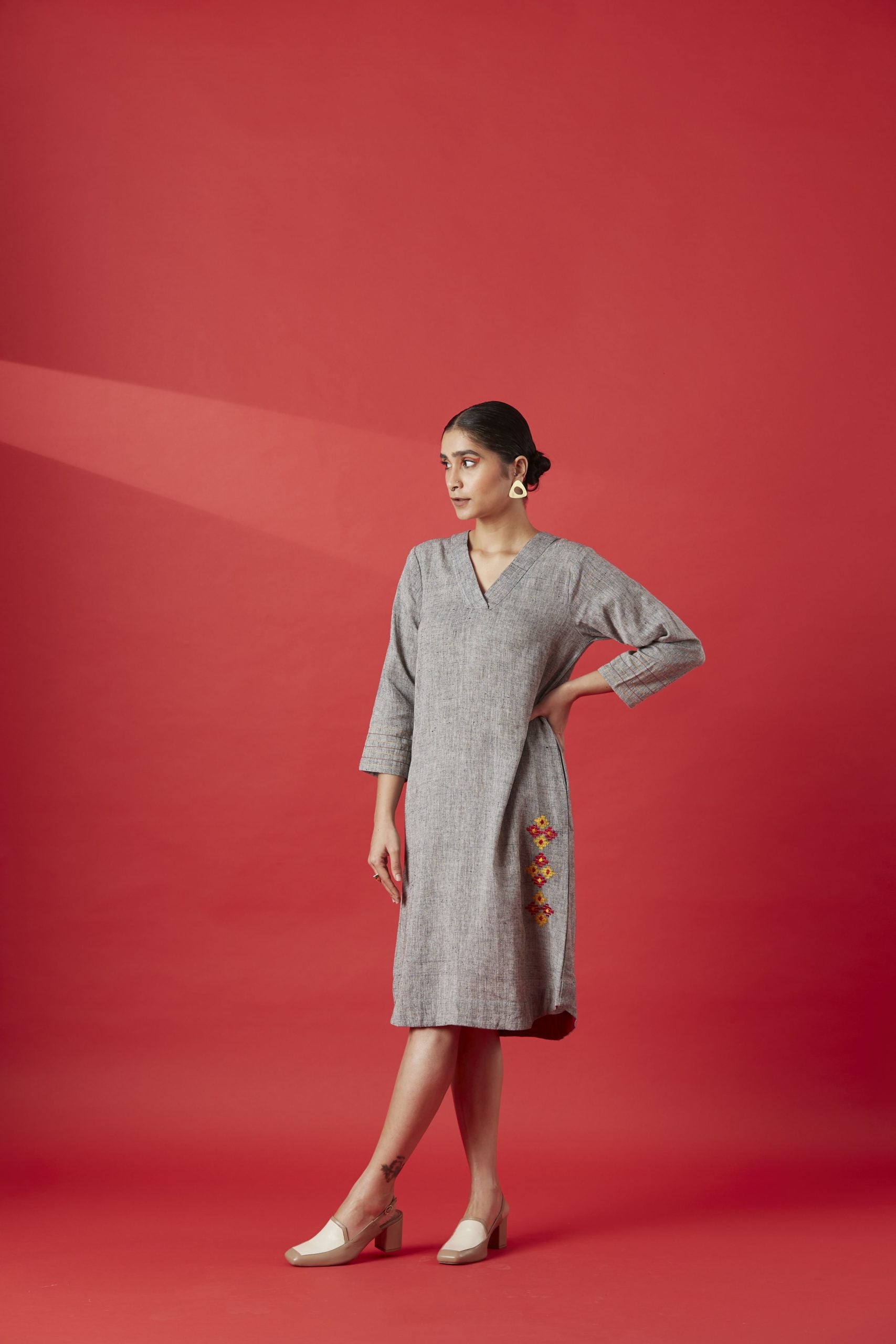 Khaddar Kurta Dress – Grey