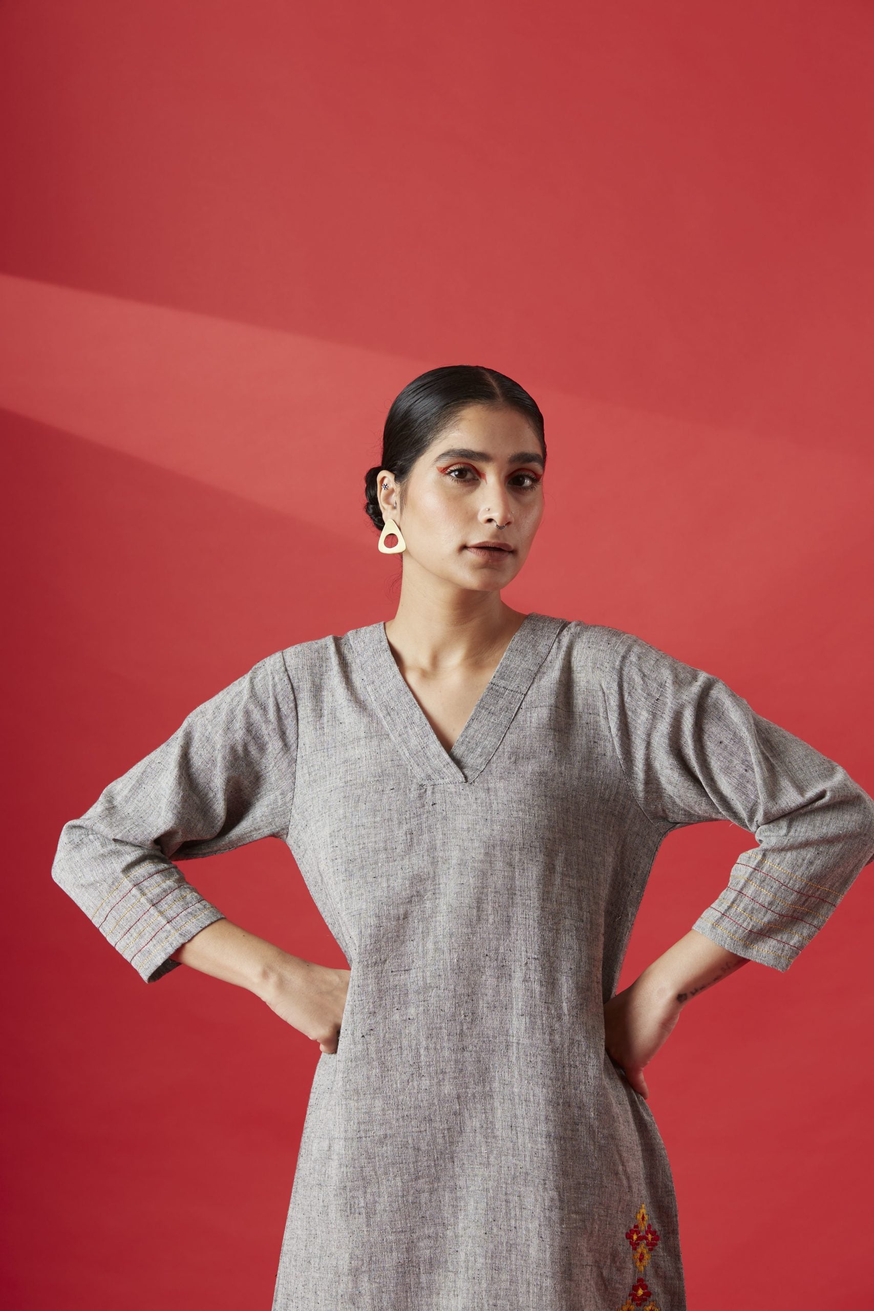Khaddar Kurta Dress – Grey