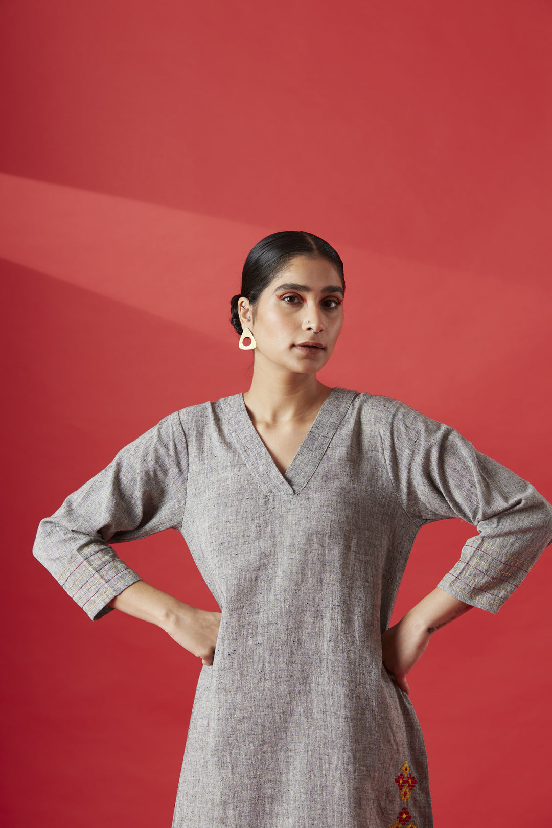 Grey Khaddar Kurta with Straight Pants