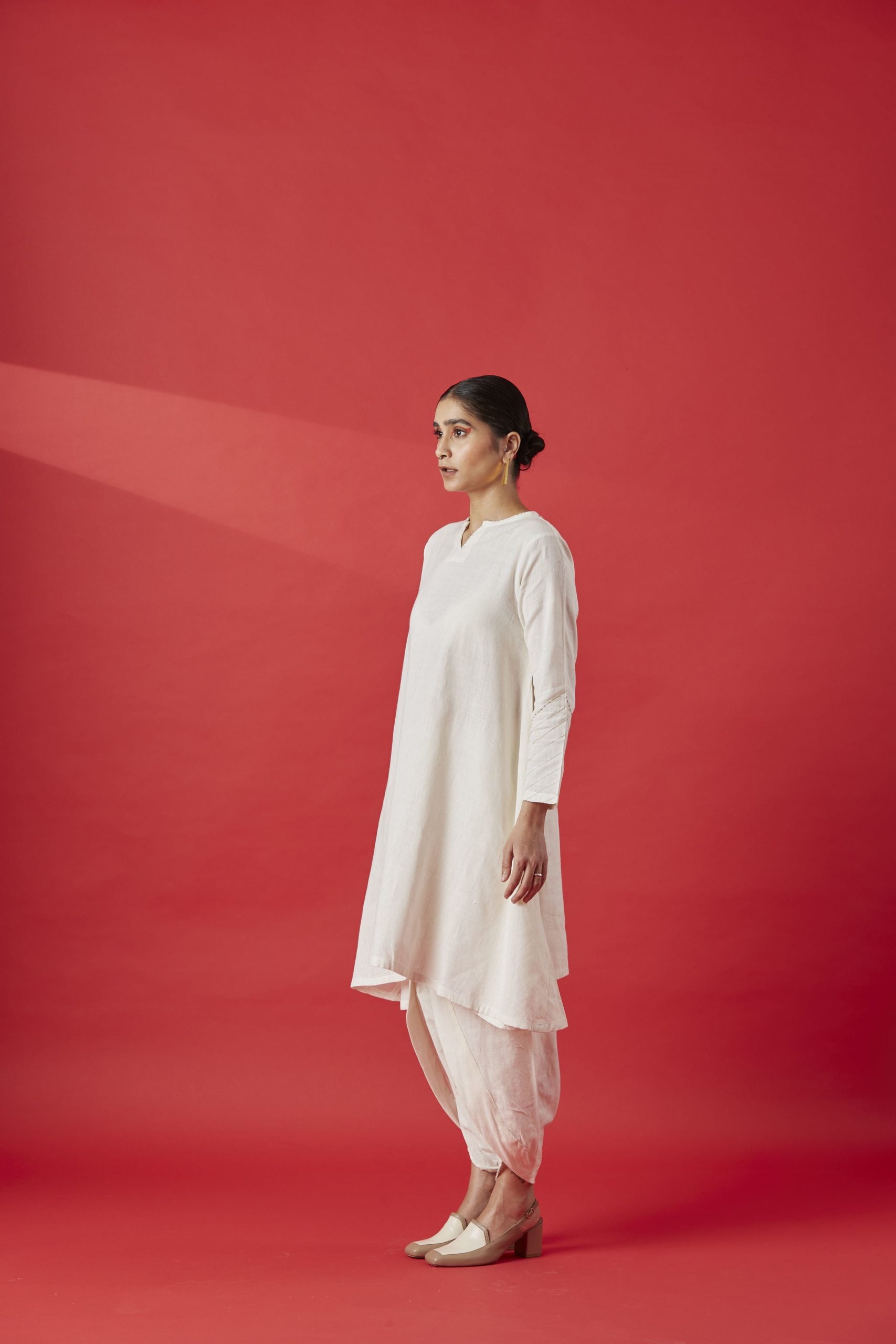 Asymmetrical Flowy Kurta Set with Dhoti