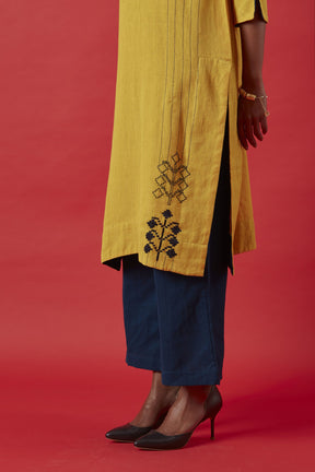 A-Line Khaddar Cotton Kurta with Indigo Pants