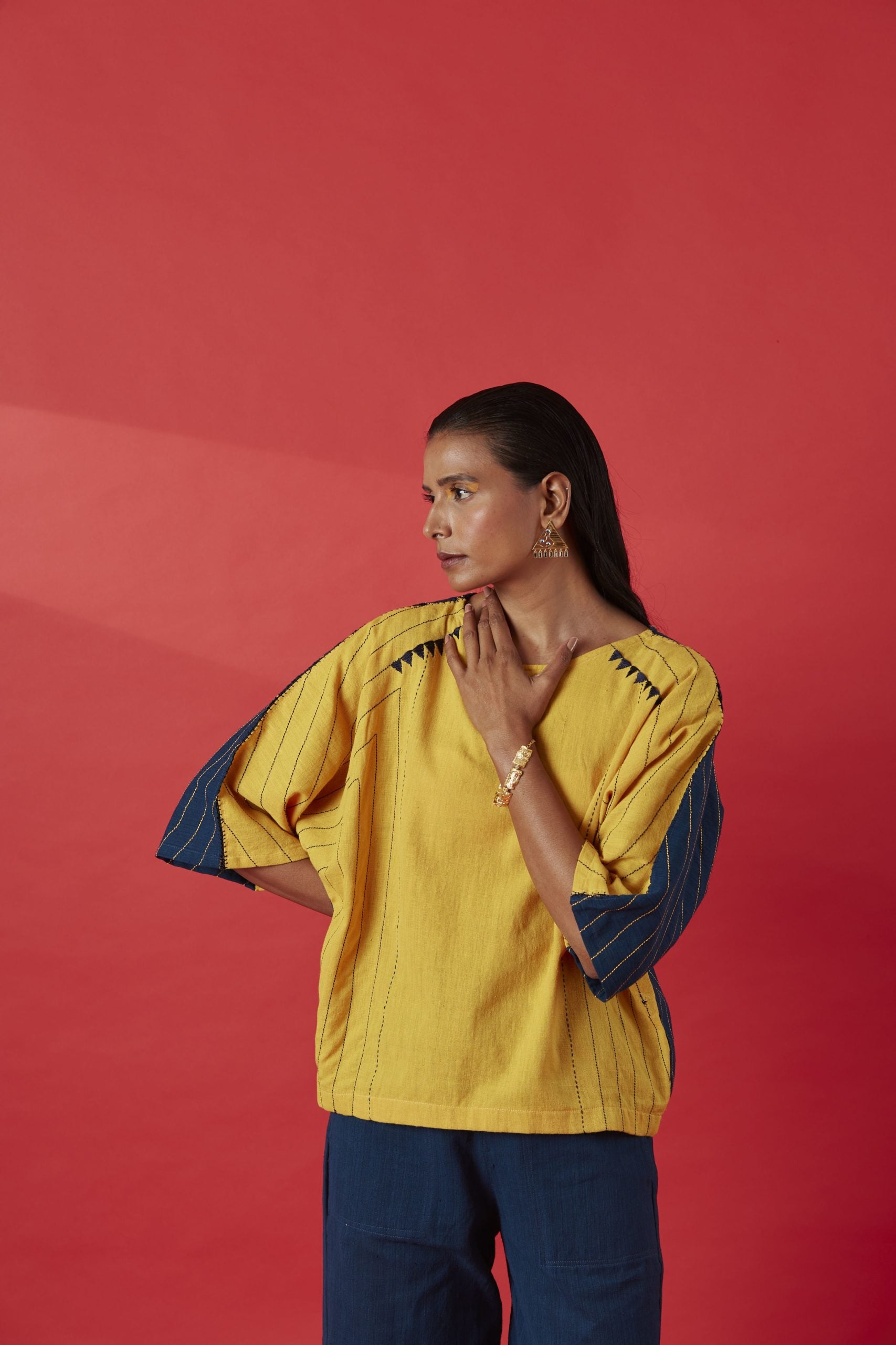 Trikon Reversible Cotton Kaftan Top With Indigo Pants