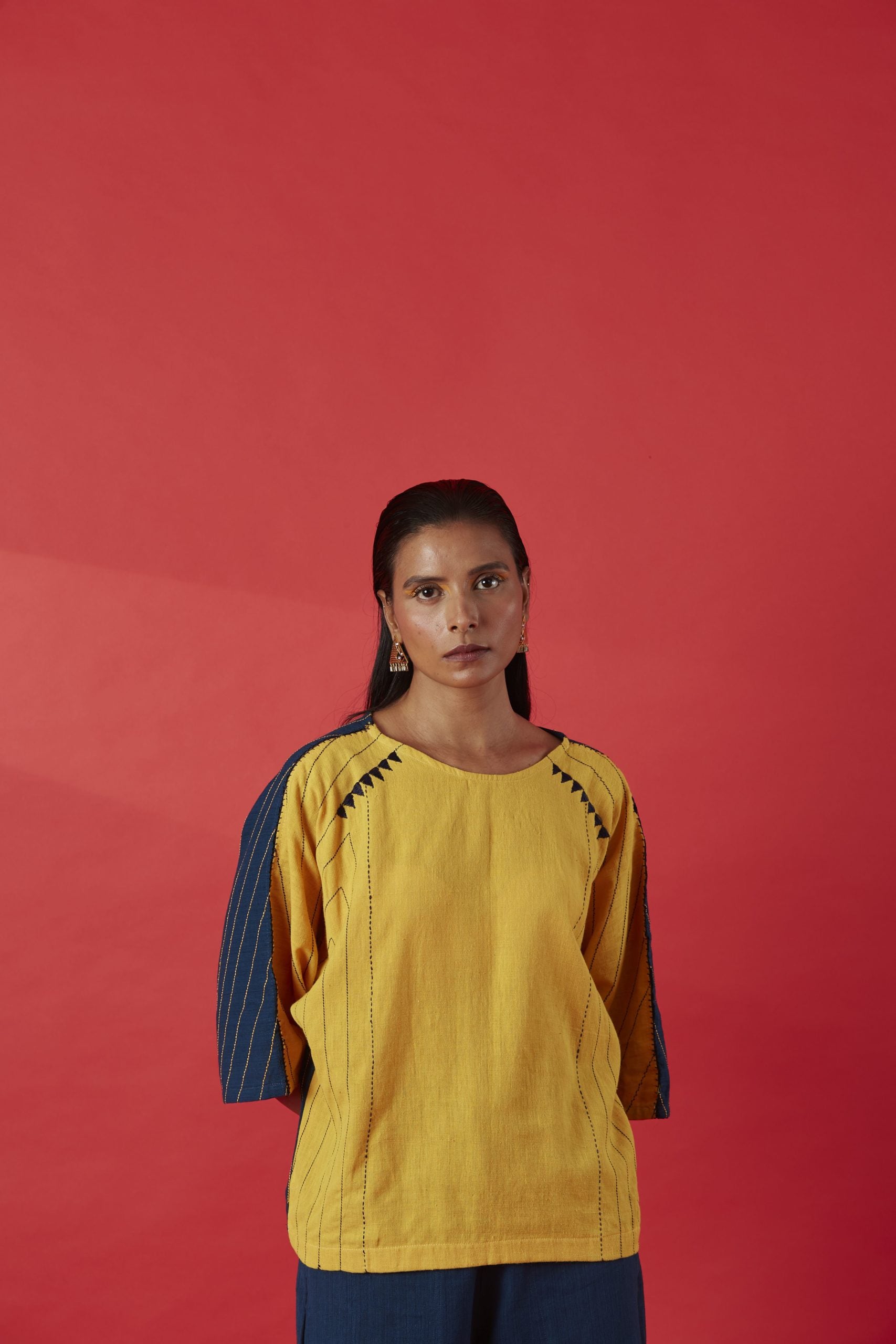 Trikon Reversible Cotton Kaftan Top With Indigo Pants