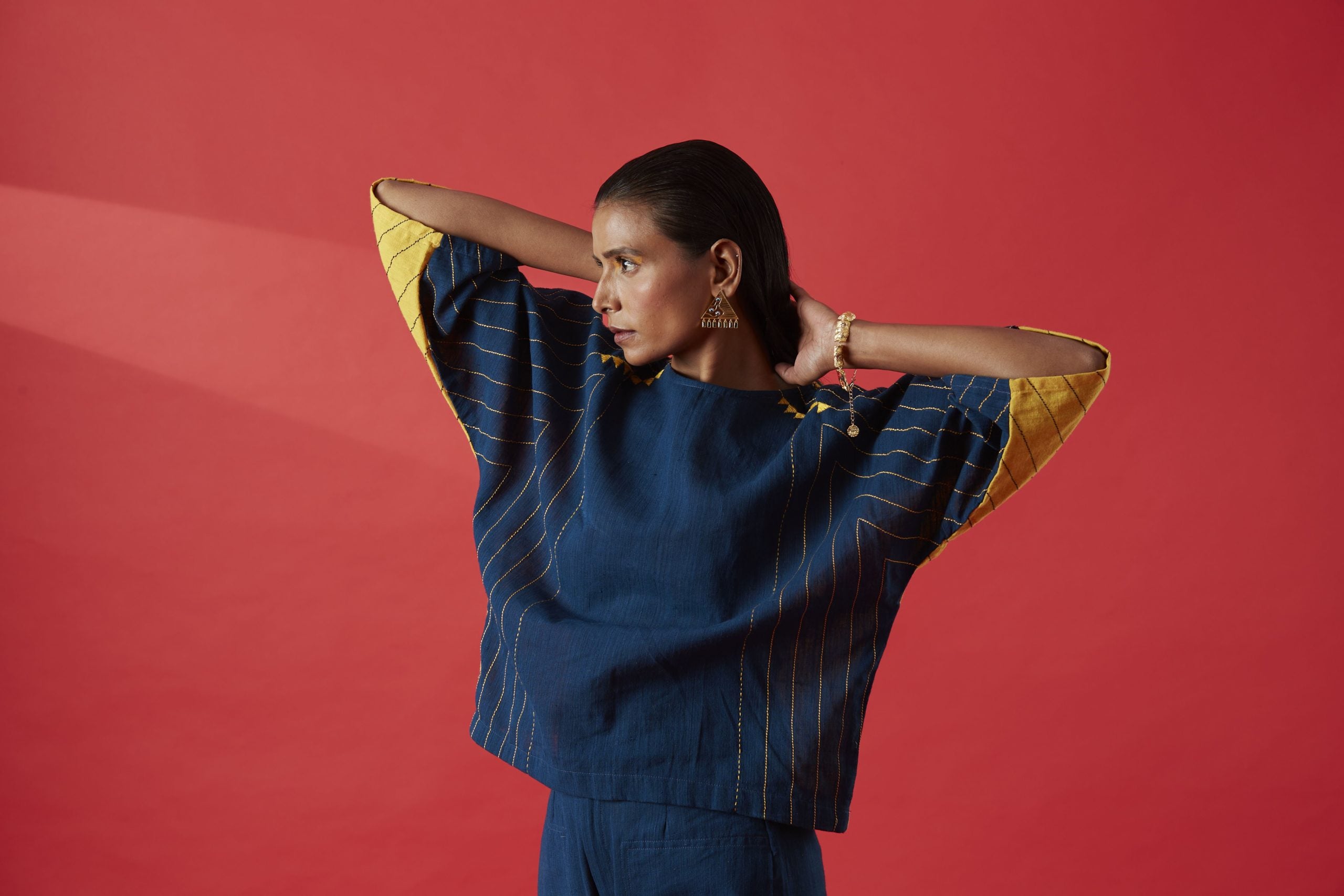 Trikon Reversible Cotton Kaftan Top With Indigo Pants