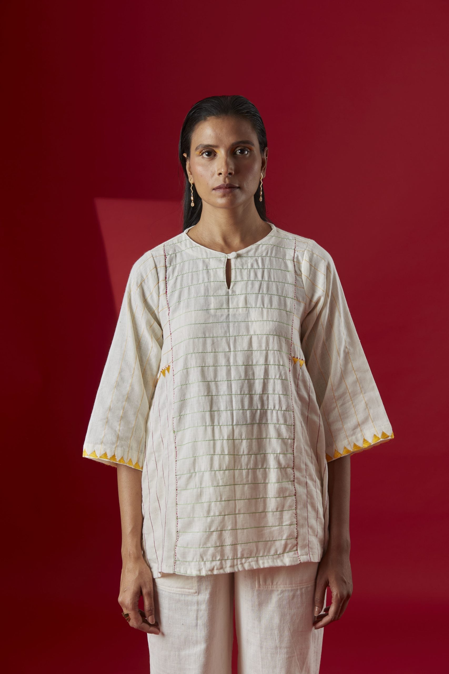 Trikon Multi-colored Phulkari Embroidery Top