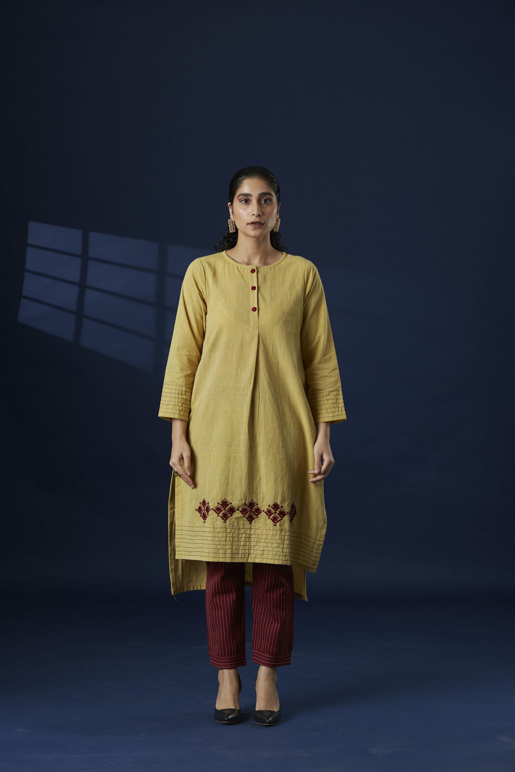 Anar Yellow Cotton Kurta