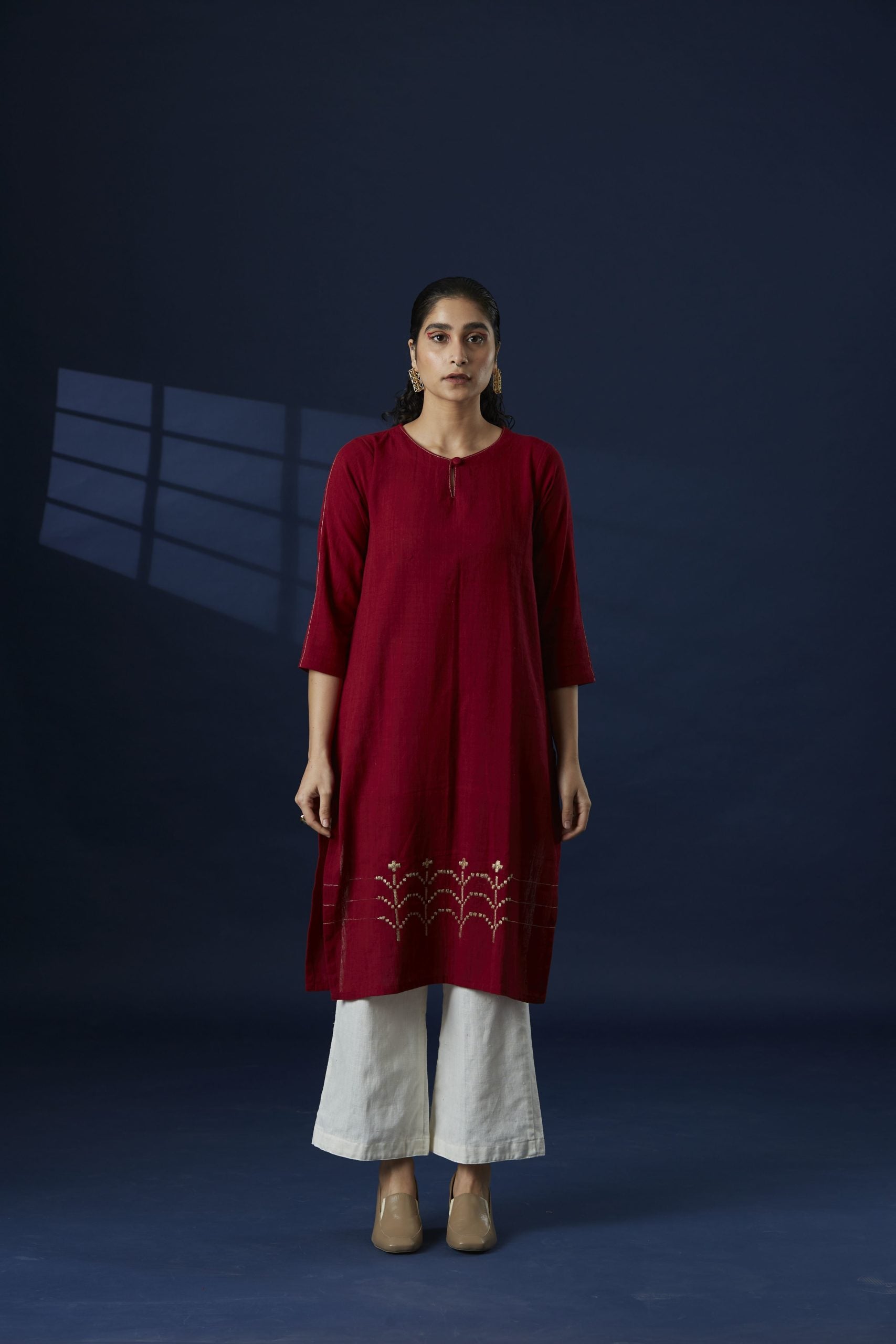Red Geometric Jaal Kurta