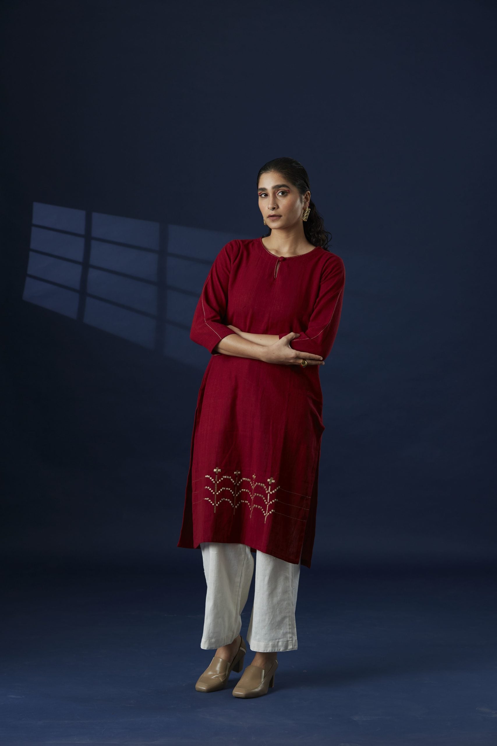 Red Geometric Jaal Kurta
