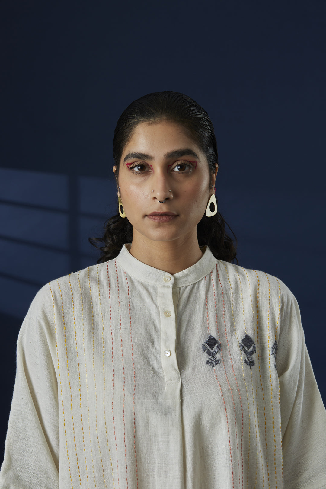 Phulkari Hand Embroidered Blue Kaftan Dress