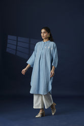 Phulkari Hand Embroidered Blue Kaftan Dress