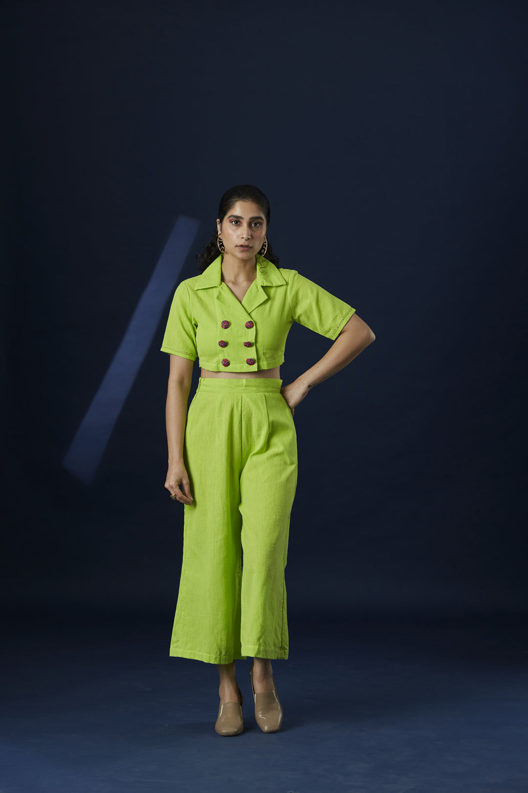 Trikon Button Detail Crop Top – Neon Green