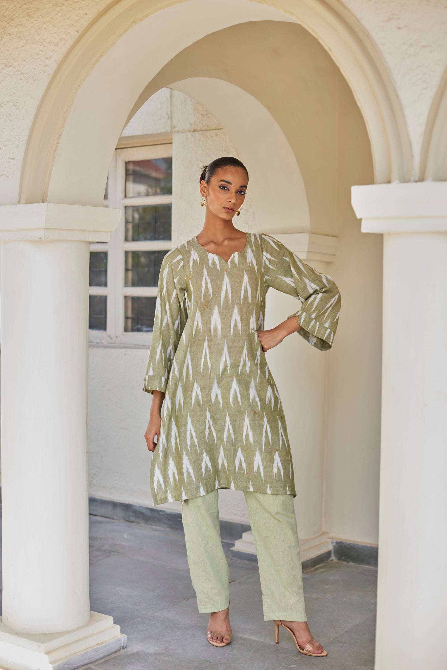 Green Ikat Cotton Kurta