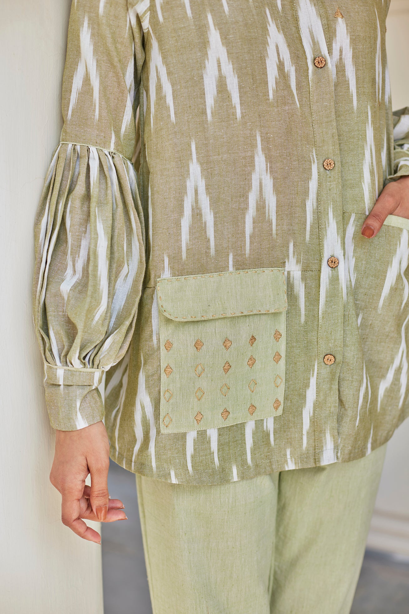 Green Ikat Top
