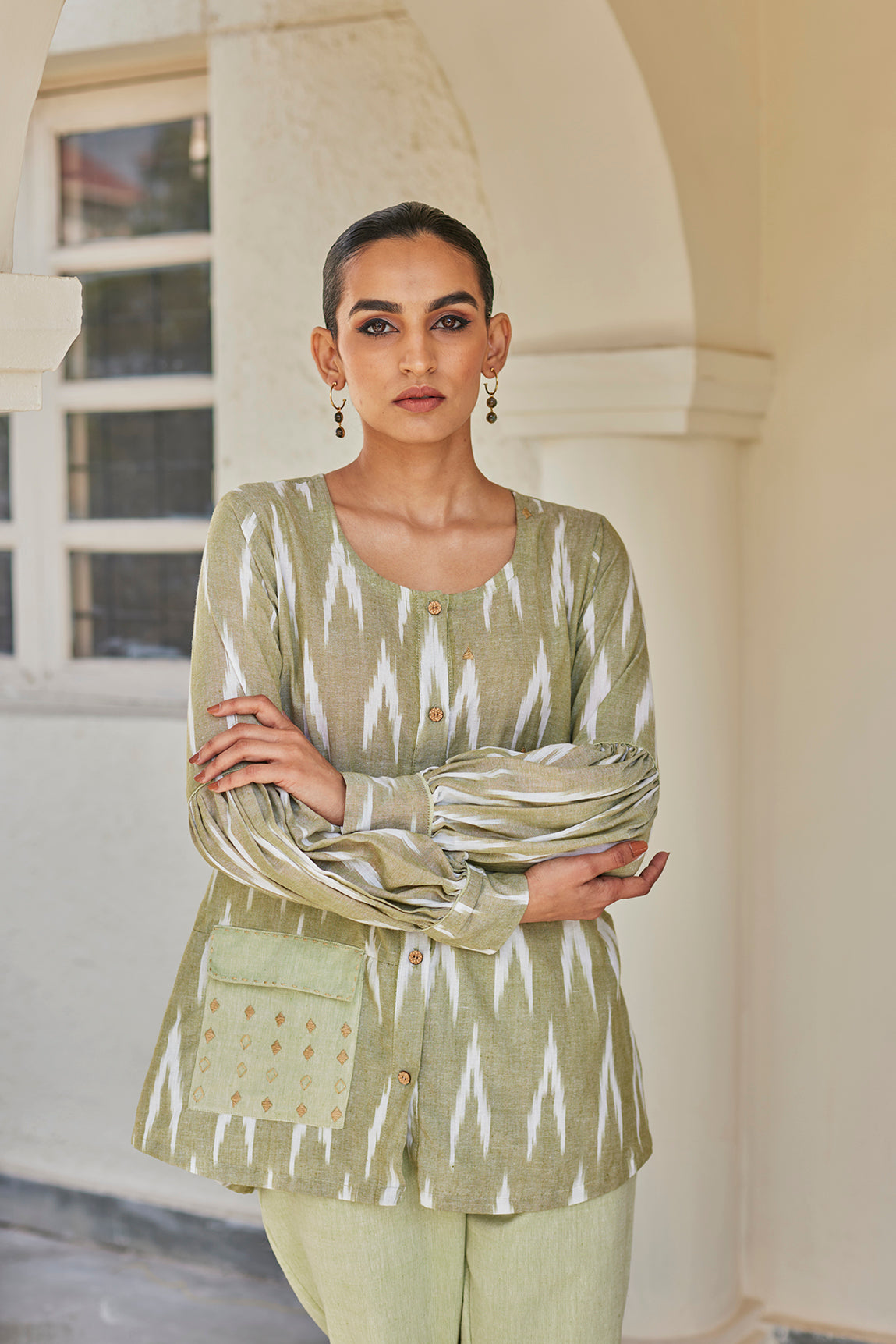 Green Ikat Top