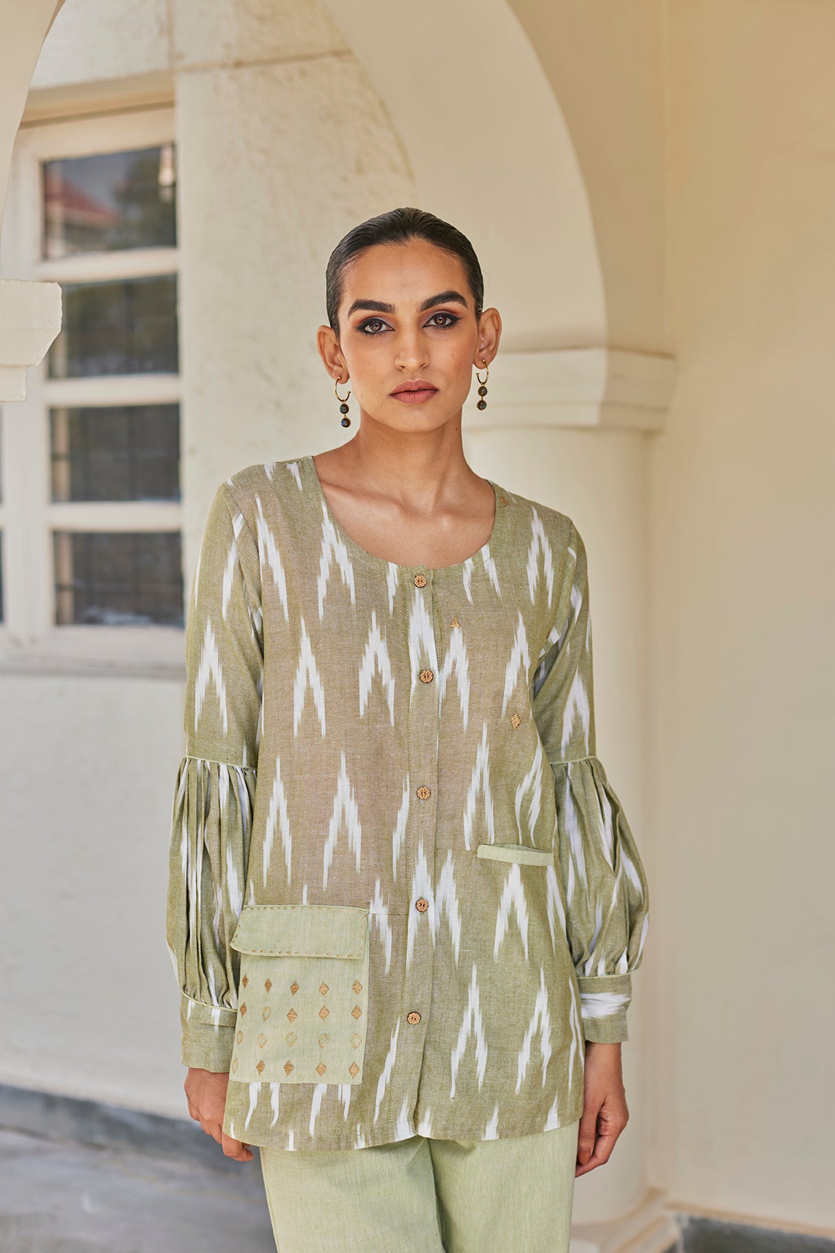 Green Ikat Top