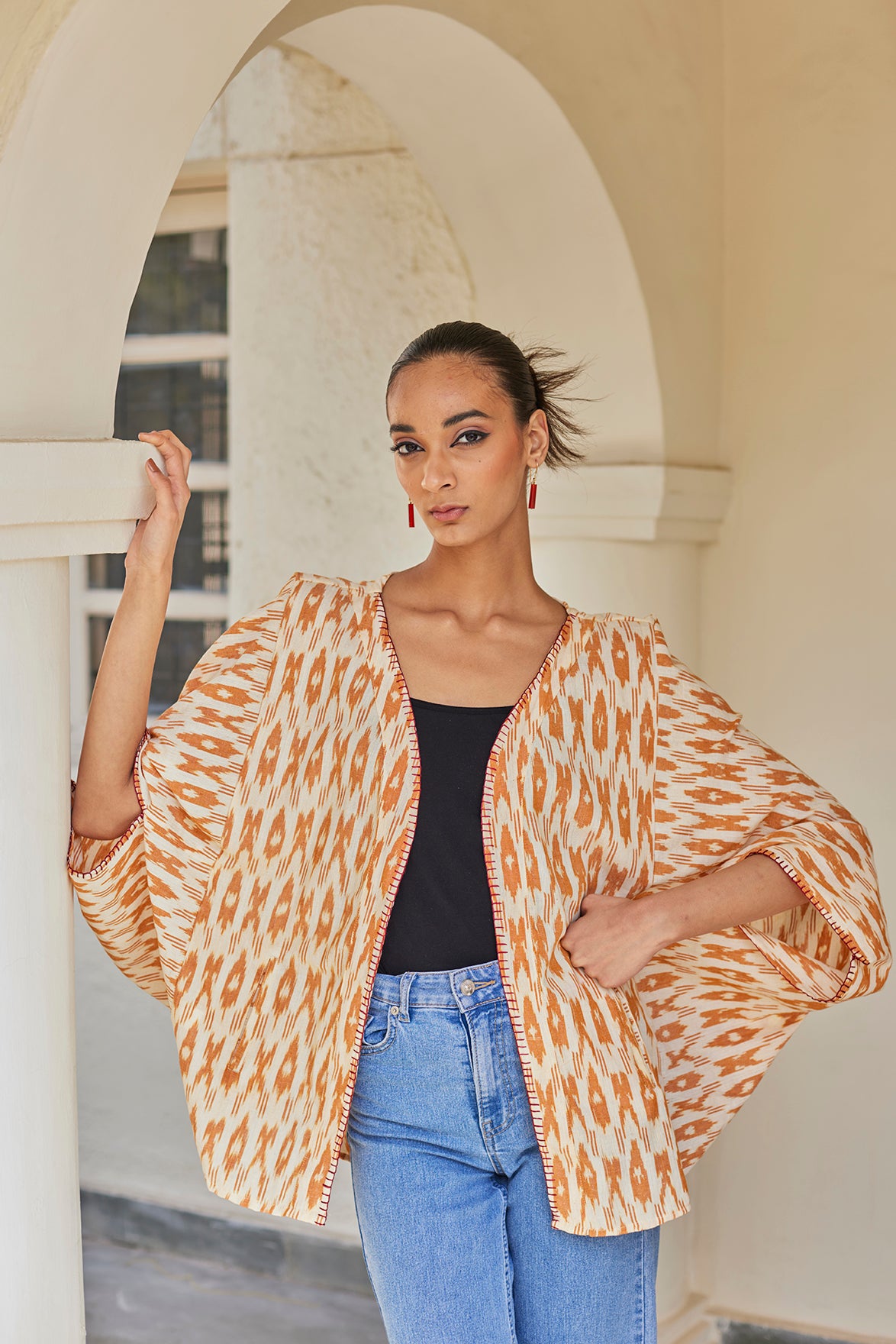 Mustard Ikat Overlay Top