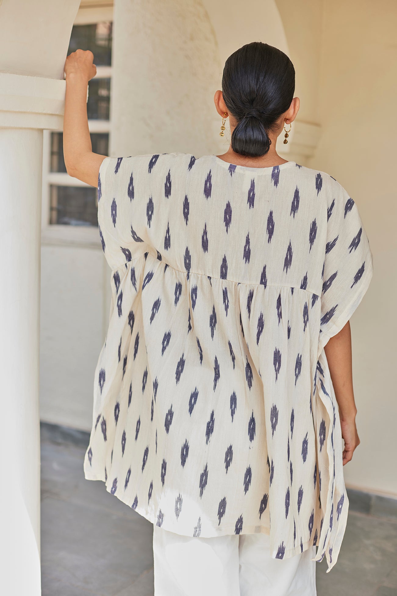 White Ikat Cotton Top
