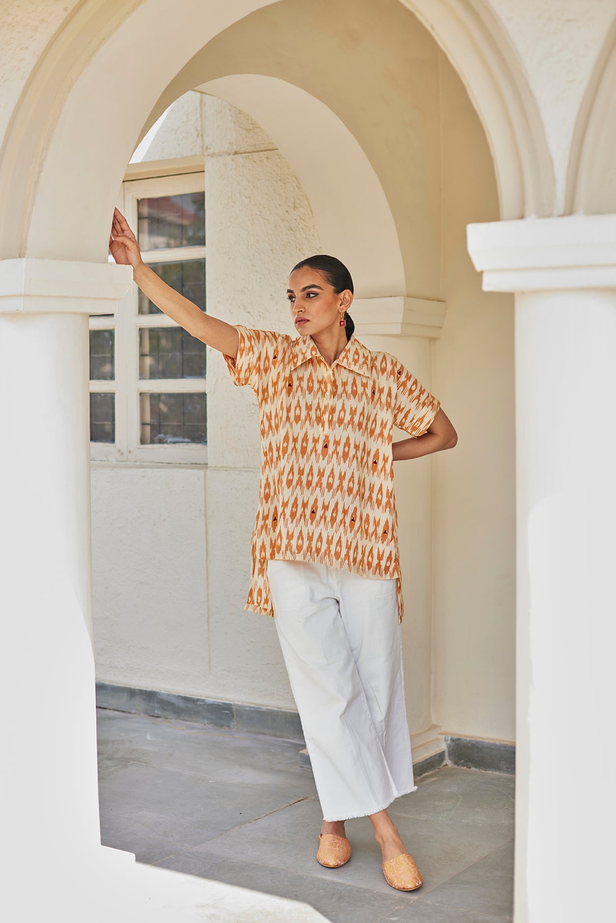 Asymmetrical Mustard Ikat Top