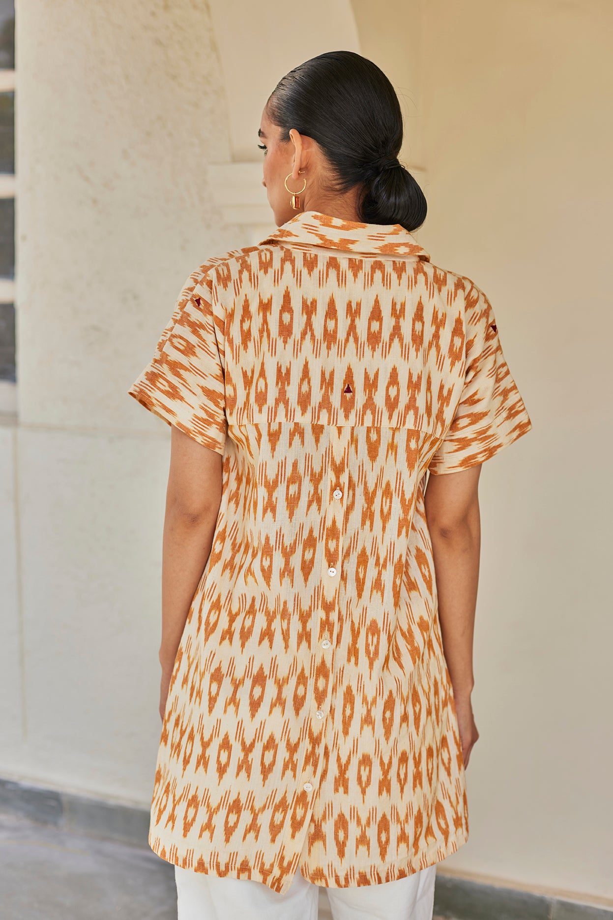 Asymmetrical Mustard Ikat Top