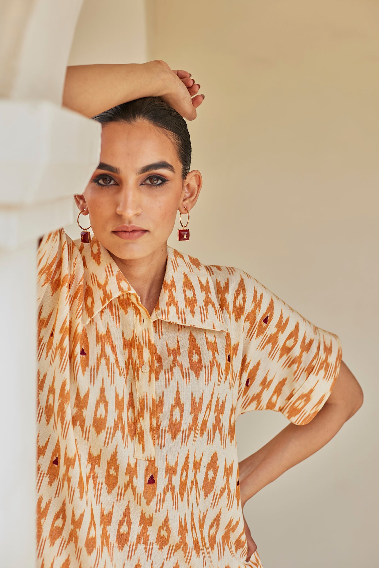 Asymmetrical Mustard Ikat Top